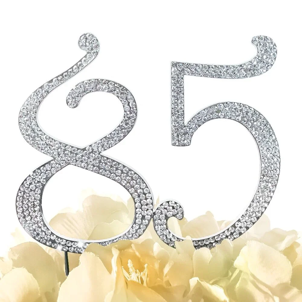 Rhinestone Cake Topper - Number 85 - Silver Metal with Czech Rhinestones